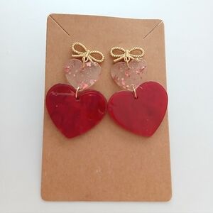 Fashion Jewelry Red and Gold Heart Earrings